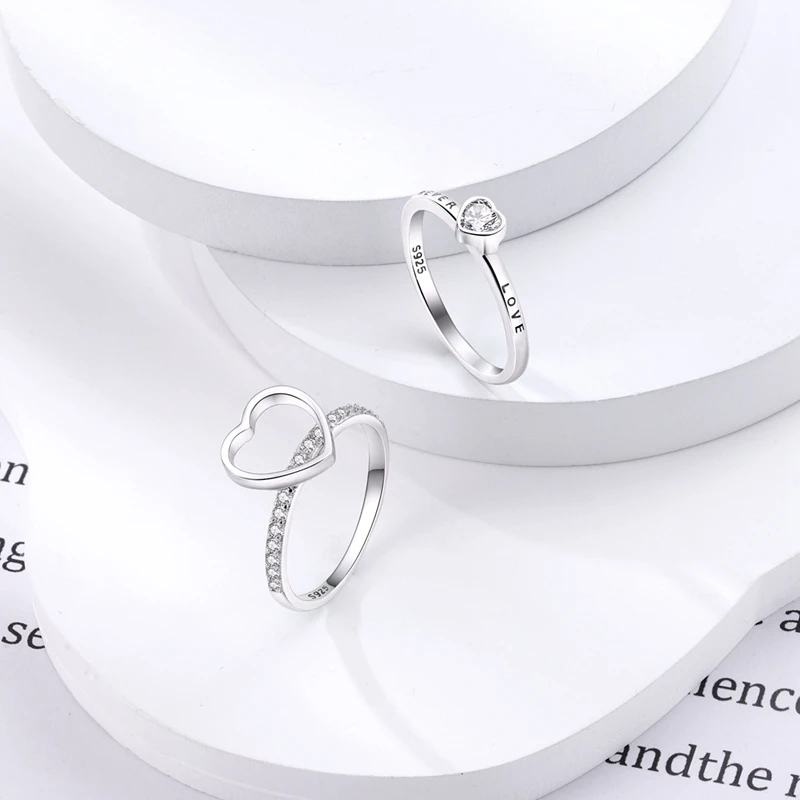 Women's 925 Sterling Silver Simple Sparkling Zircon Stackable Ring