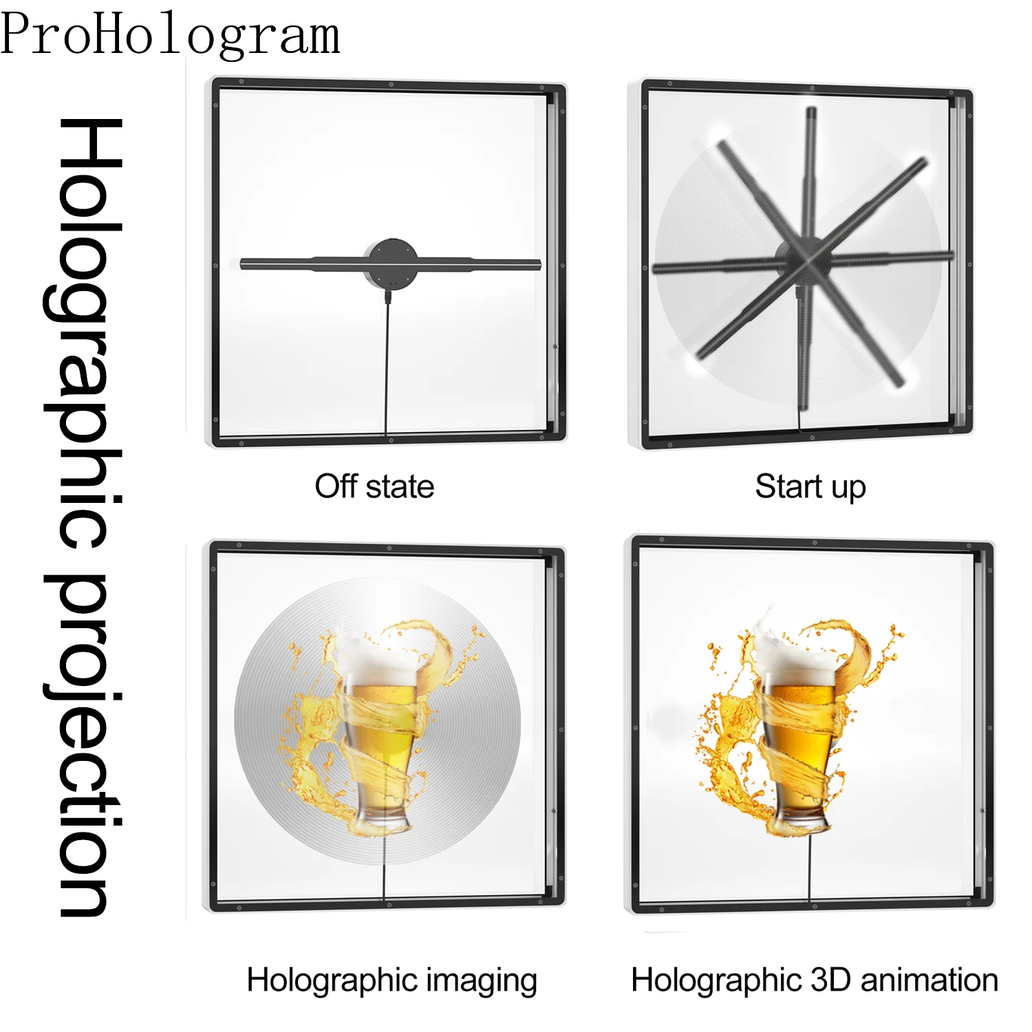 Ventilador do projetor do holograma 3D com tampa, exibição publicitária, luz do logotipo, controle wifi, jogador holográfico 3D da lâmpada, 224 LED, P42