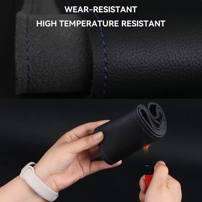 Napa Leather Car Steering Wheel Cover Universal Hand Sewing Wheel Covers 15inch Litchi Texture Antiskid Car Steering Braid Black