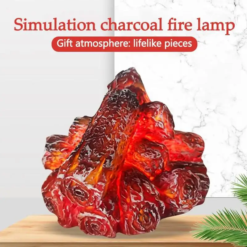 Small LED Charcoal Flame Lamp Electronic Flameless 3D Artificial LED Firewood Log Lamp Fake Charcoal Light for Home Decor