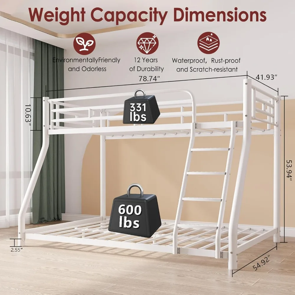Metal Twin Over Full Bunk Bed, Space Saving Frame for Kids Teens Adults