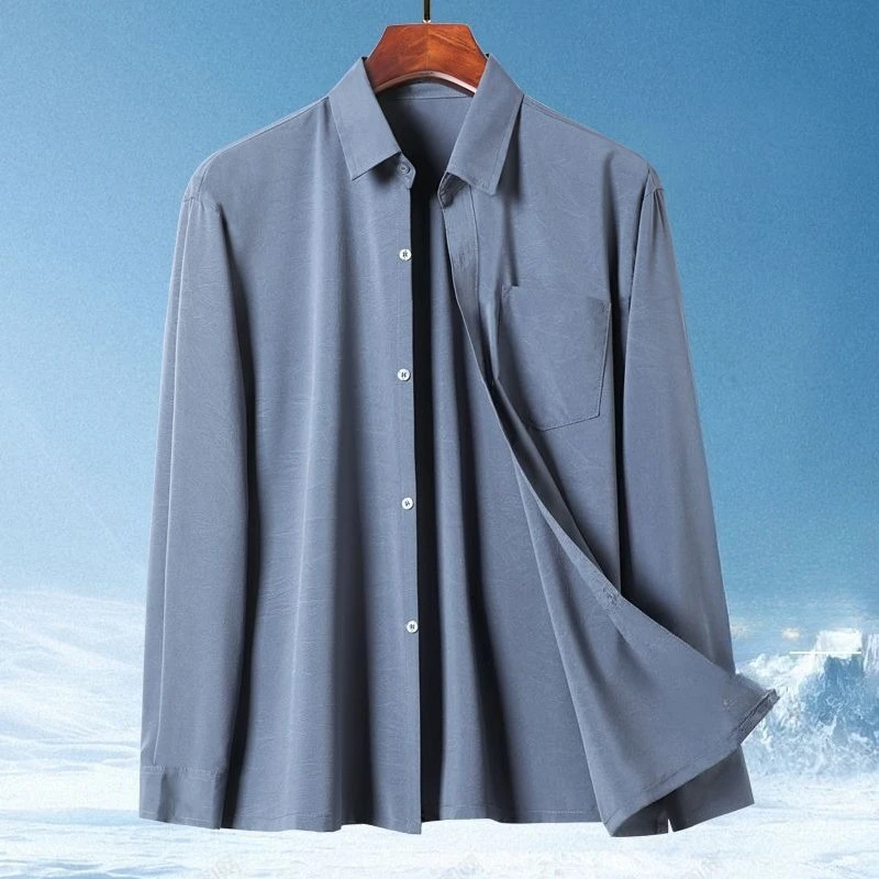 Men's Summer Ice Silk Long Sleeve Shirt Breathable Cooling Casual Top for Older Men Lightweight Comfortable Blouse