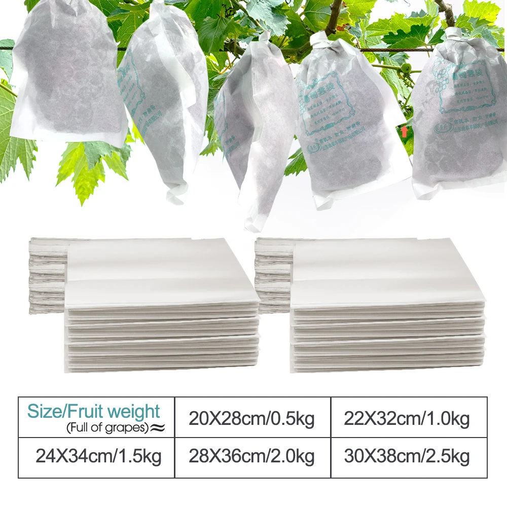 50/100PCS White Paper Grape Protection Bags for Orchard Mothproof Waterproof Fruits Cultivating Grow Protect Cover Grape Pouchs