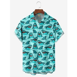 New Hawaii Shirt For Men Kawaiian Shark 3D Print Short Sleeve Cuban Blouse Beach Summer Holiday Shirts Streetwear Daily y2k Tops