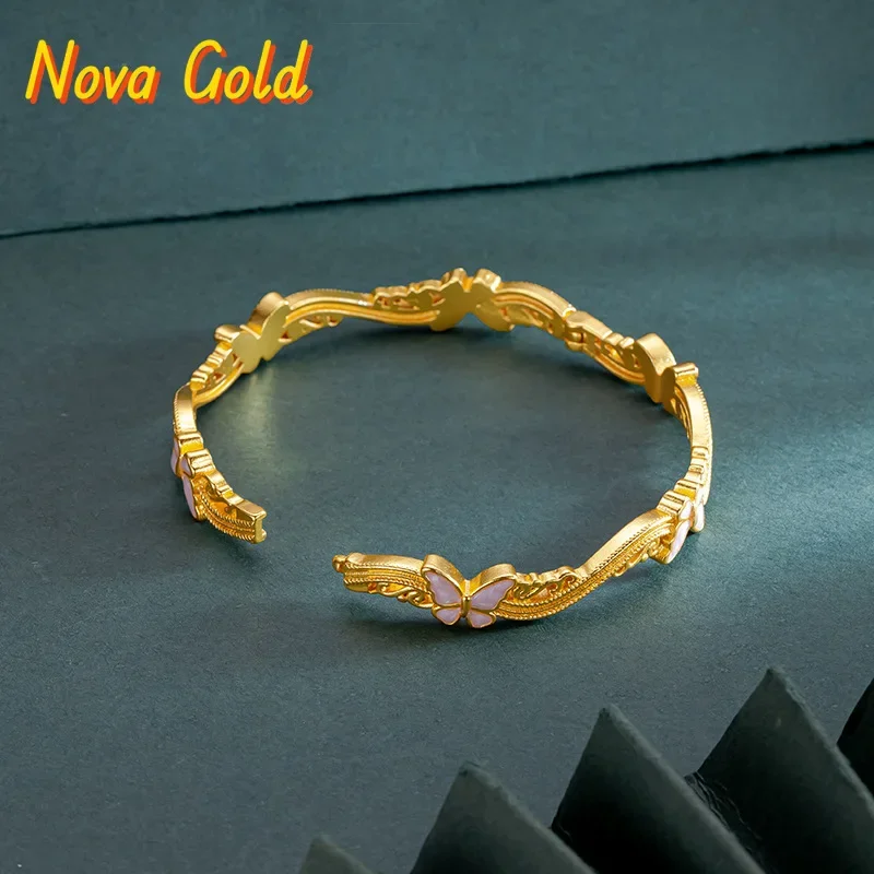 

NovaGlod 9999 Butterfly Dance Clipper Bracelet for Women Light Luxury Niche Exquisite Branch Vine Bracelet 24K Real Gold Bracele