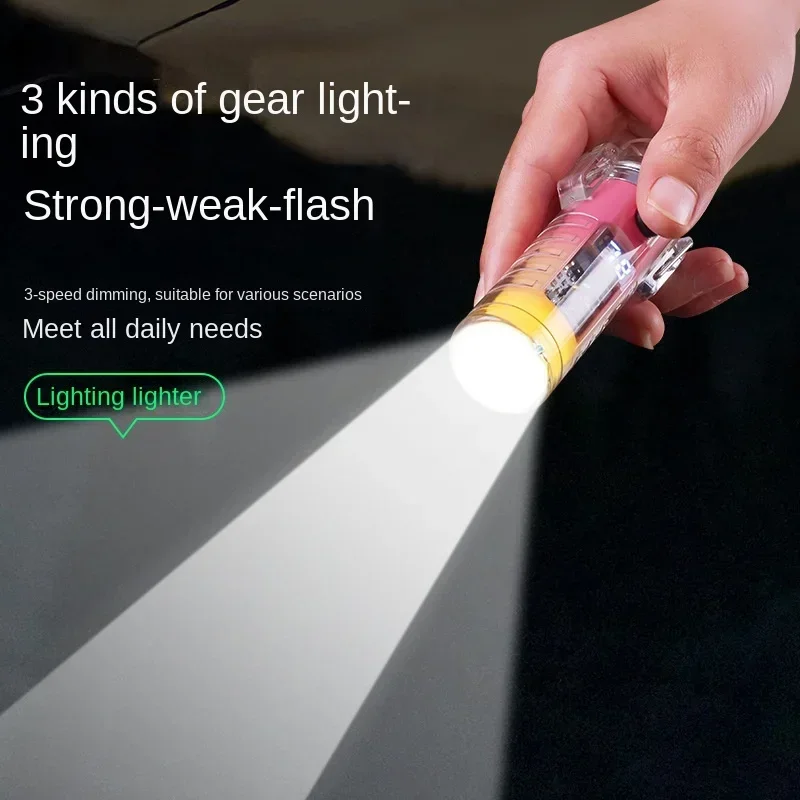 Male female self-defense outdoor adventure survival transparent flashlight lighting digital display screen Type-C port charging