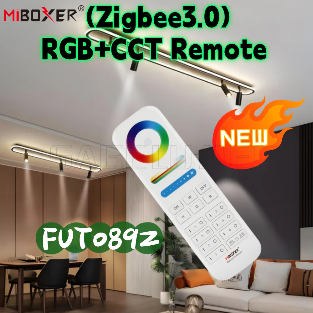 

New 2025 7-Zone Smart Control By Miboxer FUT089Z RGB+CCT Remote for Zigbee 3.0 LED Bulbs&Strip Lights in Home/Commercial Spaces