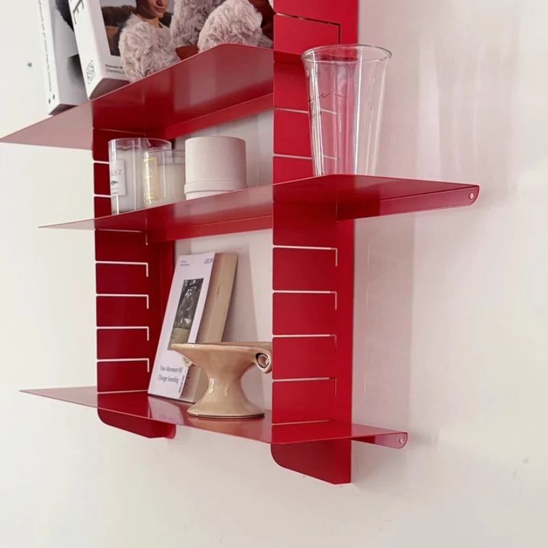 Creative Red Wall Shelf Modular Floating Display System Adjustable Metal Magazine Rack for Home Minimalist Storage Solution
