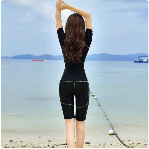 Traje de baño de una pieza para mujer, traje de baño profesional de manga corta para buceo, traje de baño FINA para Mujer, traje de baño para triatlón y surf
