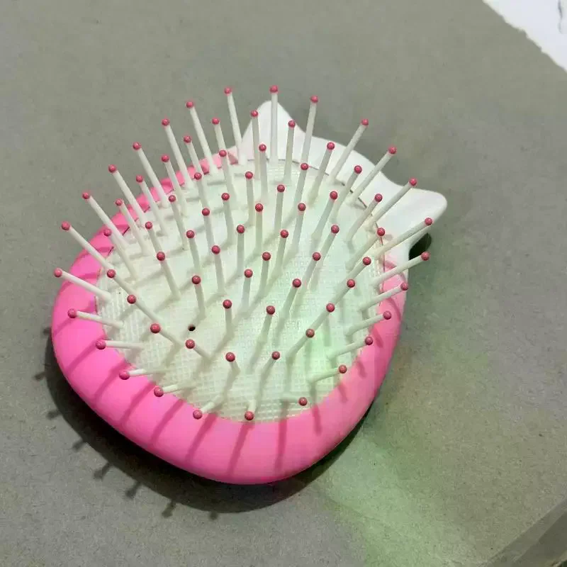 /JCS/Mini Ombre Pink Cat Ear Detangling Hair Brush With Soft Massage Bristles For Travel Daily Use Purse Carry
