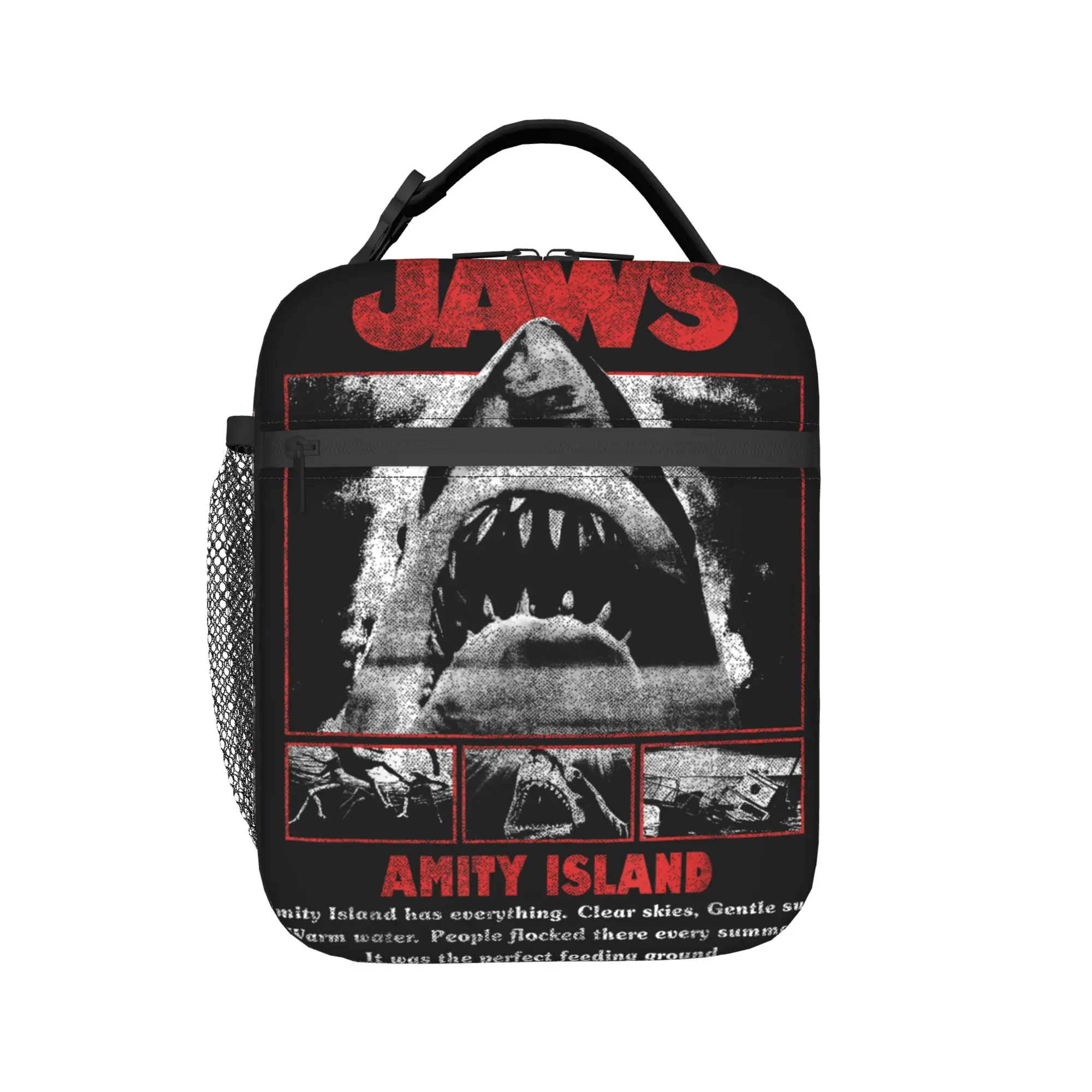 Jaws Movie Pop Poster Lunch Bag Outdoor Picnic Portable Zipper Lunch Box For Child  Oxford Graphic Cooler Bag