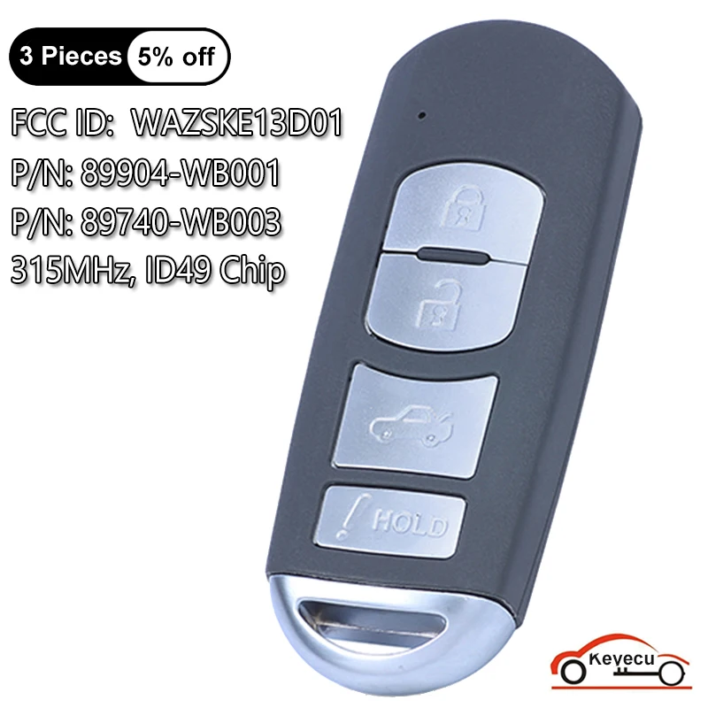 KEYECU 4 Buttons 315MHz ID49 Chip for Toyota Yaris iA 2017 2018 2019 for Scion iA 2016 Smart Remote Key Fob FCC ID: WAZSKE13D01