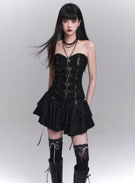 

Новый оригинальный японский Harajuku крутой модный готический тонкий топ без бретелек для девочек женский сексуальный темпераментный черный милый топ Kawaii