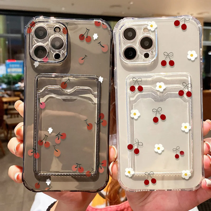Fashion New Cherry Floral Wallet Card Bag Phone Case For Poco F6 X6 X5 Pro Case Xiaomi Redmi Note 13 12 11 10 9 Pro Clear Cover
