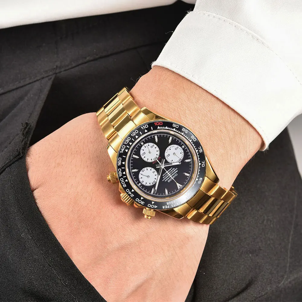 Orologio da polso da uomo personalizzato in oro da 39 mm VK63 movimento cronografo vetro zaffiro orologio da uomo d'affari di lusso