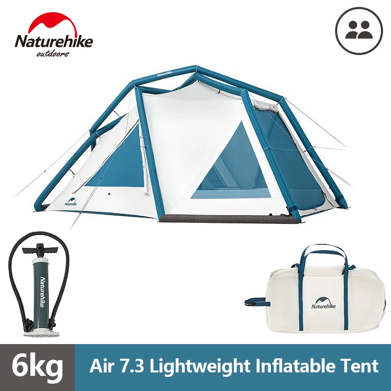 Naturehike Inflatable Tent Self-standing Air 7.3 Portable Tent 1-2 People Camping Nylon 30D Silver Coated TPU Waterproof 7.7kg