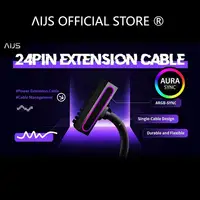 AIJS Cable de extensión de 24 pines ARGB Light con 5V 3 pines, cable de alimentación de placa base ATX 18AWG 90 °   Diseño en ángulo recto macho a hembra