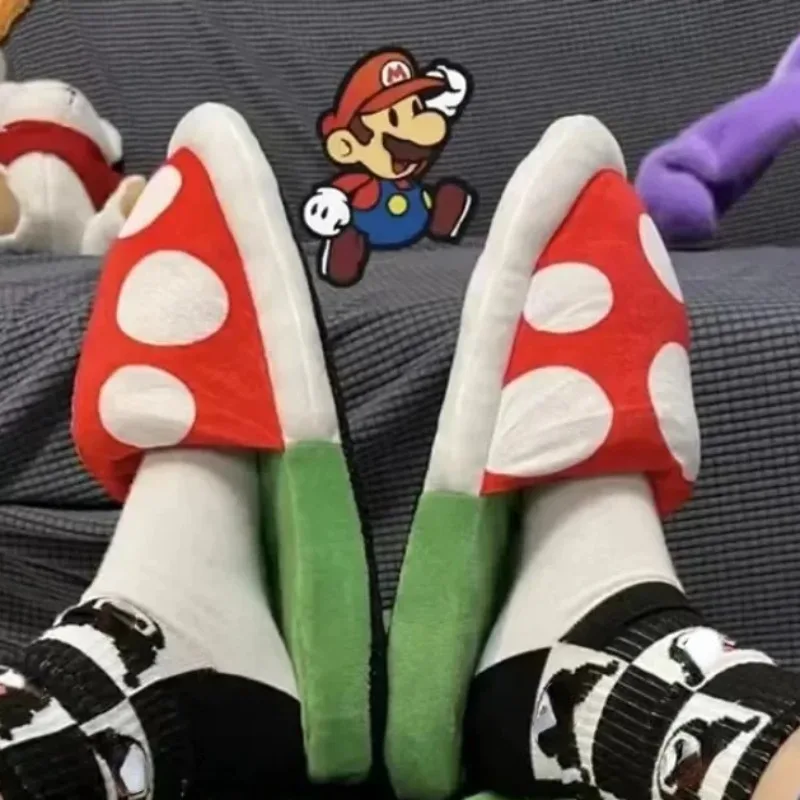 Super Mario Plush Slippers Piranha Plant Winter Anime Game Creative Soft Indoor Thickened Men Women Cartoon Cute Warm Slippers