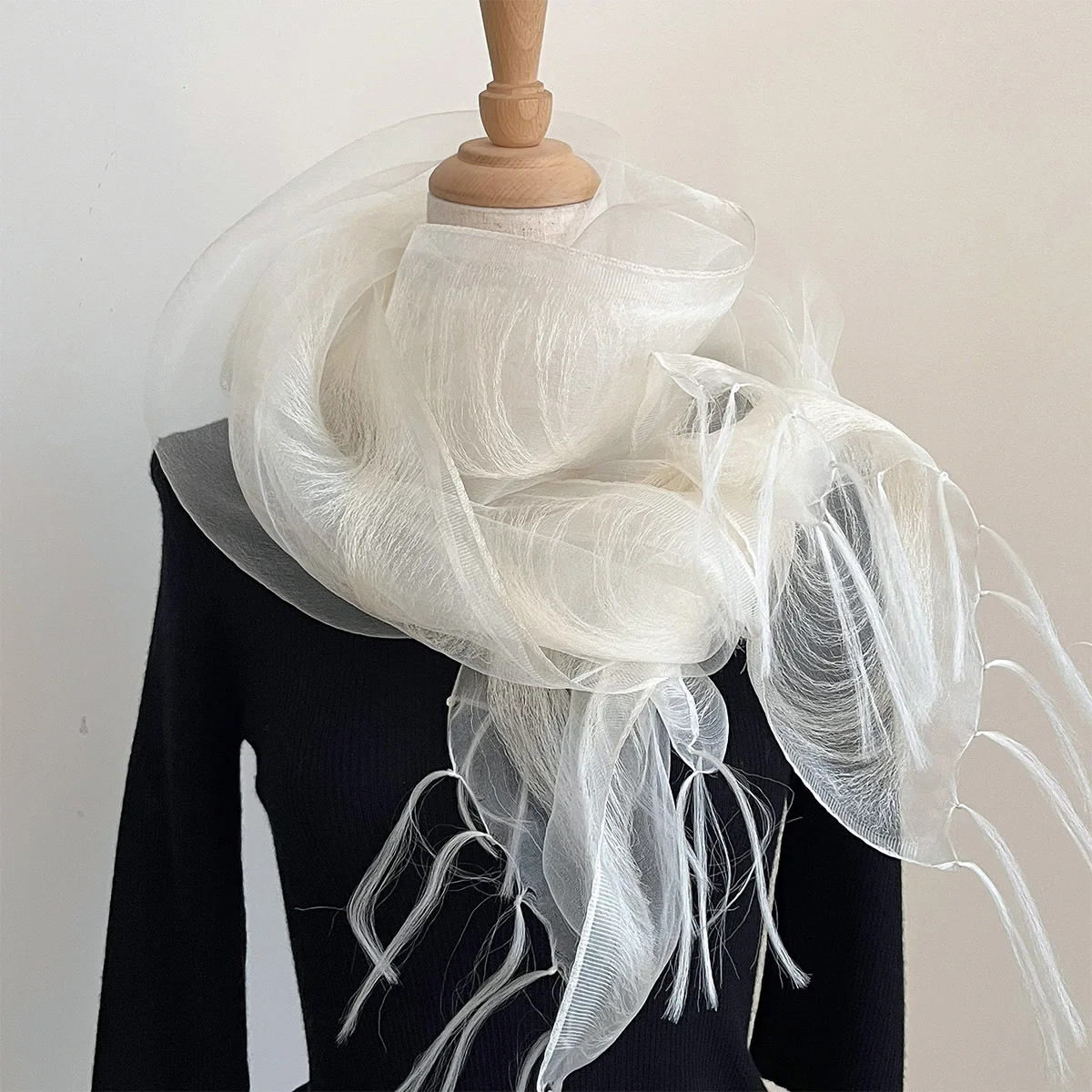 100 Percent Pure Silk Sheer Scarf For Women Lightweight Double Layer Tassel Summer Shawl Hangzhou Soft Breathable Scarves 11 Opt