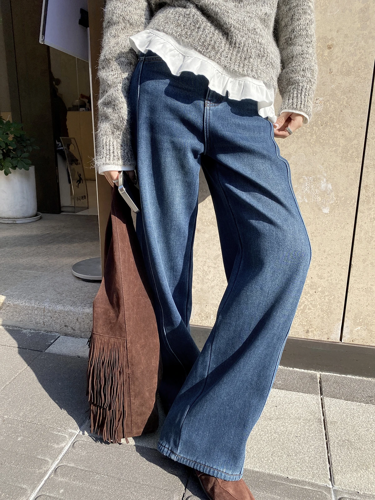 

FEELROOM Recommended Fce Lined Thi High Waist Slimming Jeans Winter Casual Straight Leg Wide Leg Long Pants