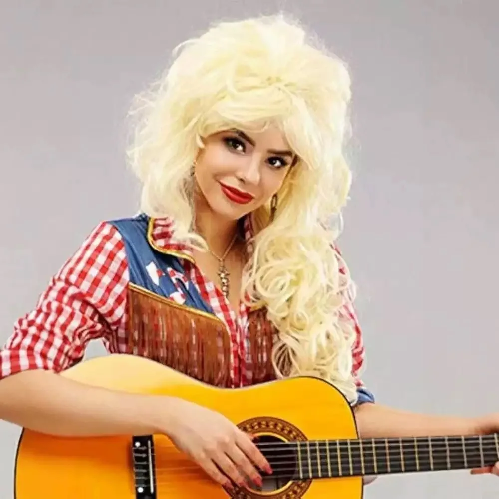 Dolly Parton Inspired Big Curly Wig for Women Cosplay Party Halloween Carnival Costume Accessories Heat Resistant Synthetic Hair