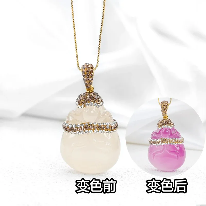 Women Chinese Style Color Changing Lucky Money Bag Pendant Necklace Rhinestone Inlaid Dainty Gold Tone Chain Elegant Choker Gift