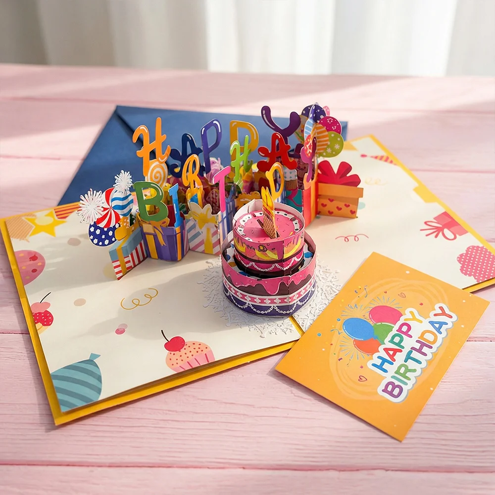1PC 3D Pop-Up Birthday Card Music Box with Blow-Sensor Candles, Soft Music Greeting Card, a Creative Surprise Gift