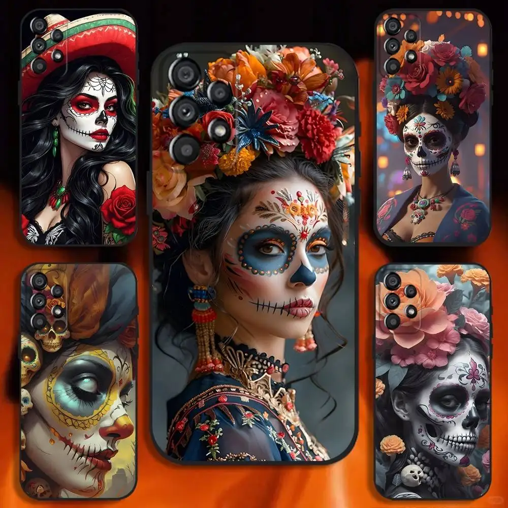 

Day of the Dead Mexican Catrina Skull Phone Case For Samsung Galaxy A20,A21s,A22,A31,A32,A52,A53,A72,73,A80 Soft Black Cover