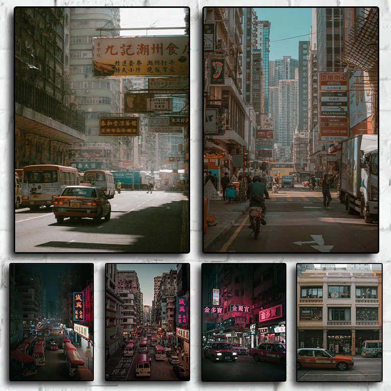 Hong Kong Mongkok Street Madrid Cityscape Photography Posters Canvas Printing Modern Wall Art Picture for Office Home Decor