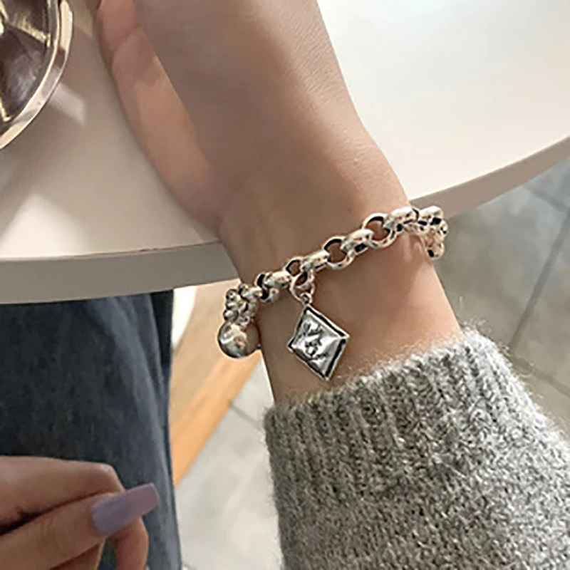 FOXANRY English Letter Tag Punk Brcacelet for Women Couples INS Fashion Vintage Handmade Ball Pendant Party Jewelry Gifts