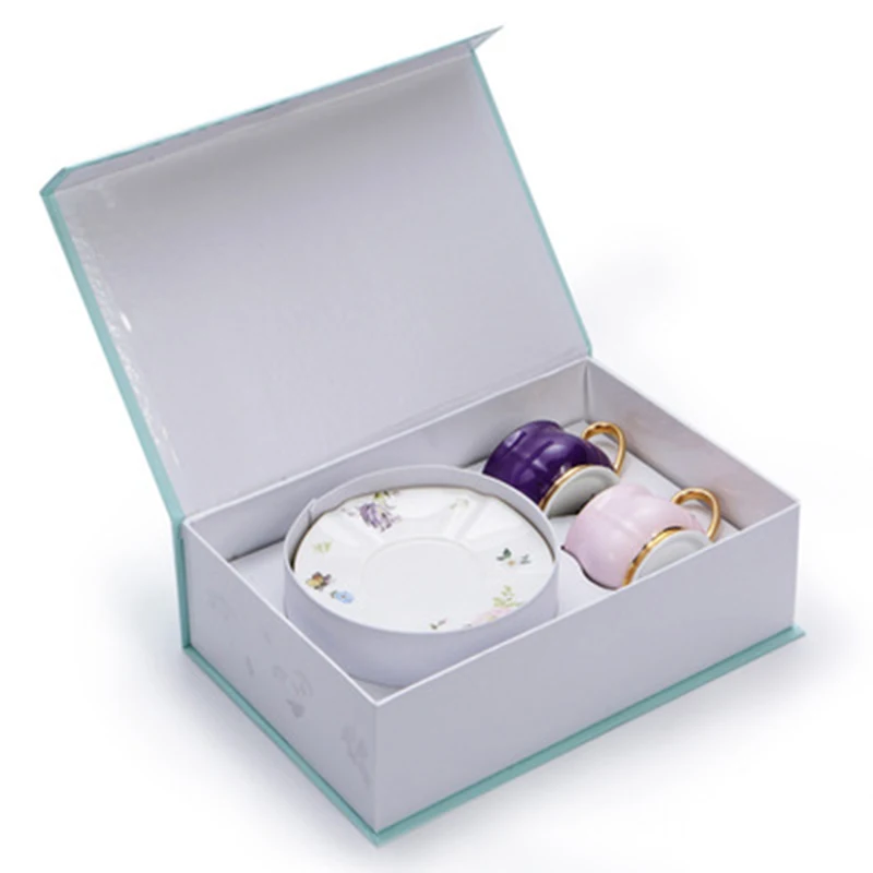 Bone China Coffee Cup Exquisite Couple Cup Pink Purple Cup Saucer 2 Cup Saucer Coffee Set Tea Set