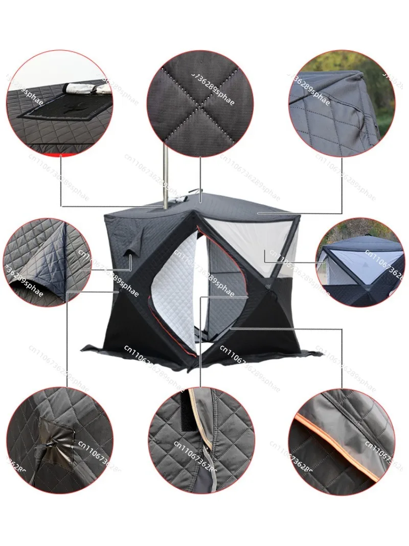 Steam Sauna Tent for Winter, Thickened Snow Fishing House with Chimney Opening, Large Window for Ice Fishing