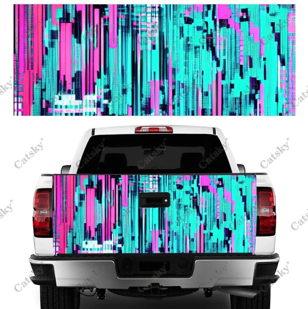 Abstract Glitch Art Truck Tailgate Wrap Professional Grade Material Universal Fit for Full Size Trucks Weatherproof