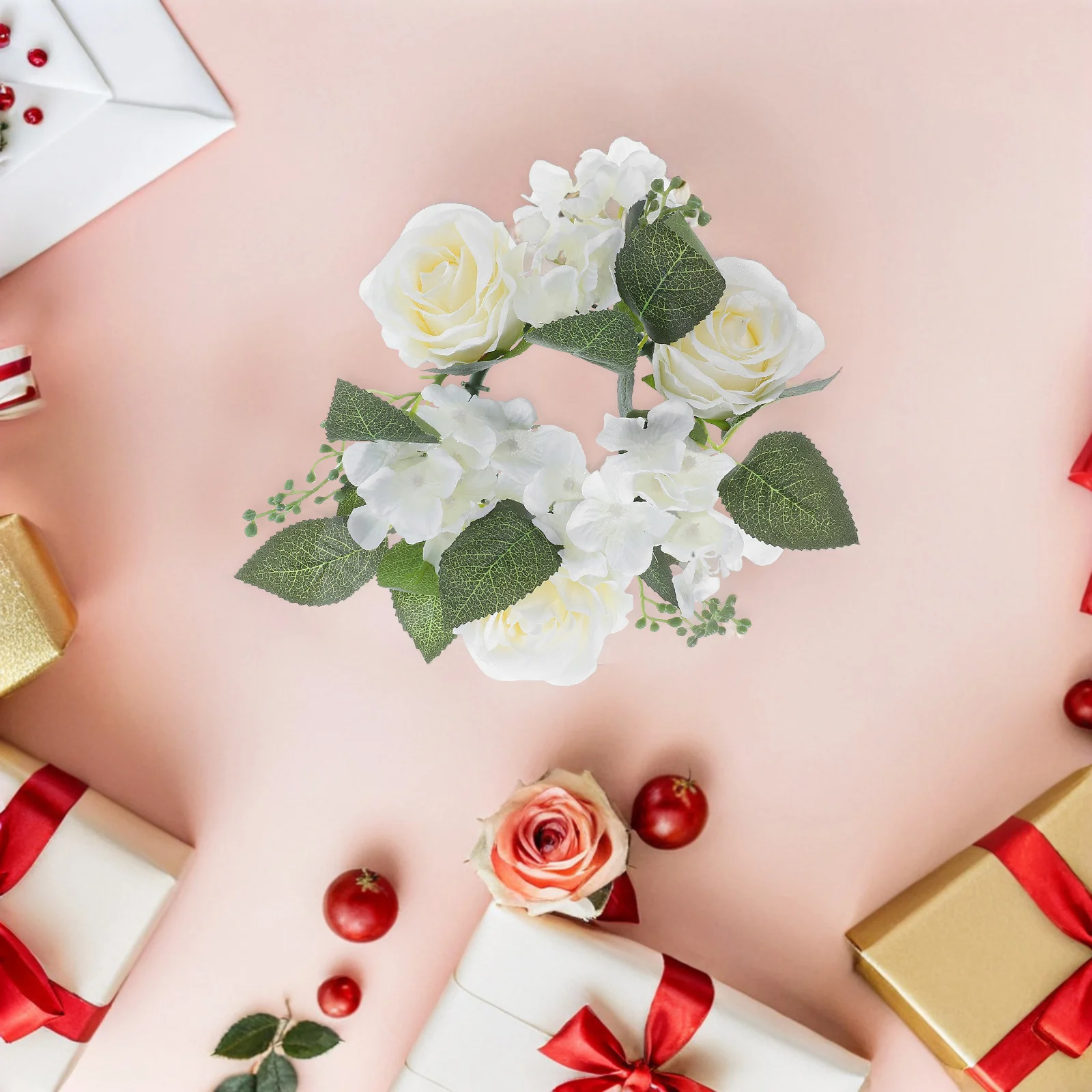 4 قطعة 3.94 ''الأبيض بوكيه ورد صناعي جارلاند خواتم ل عمود الشموع حفل زفاف ديكور للطاولات المنزل الجمالية الأزهار