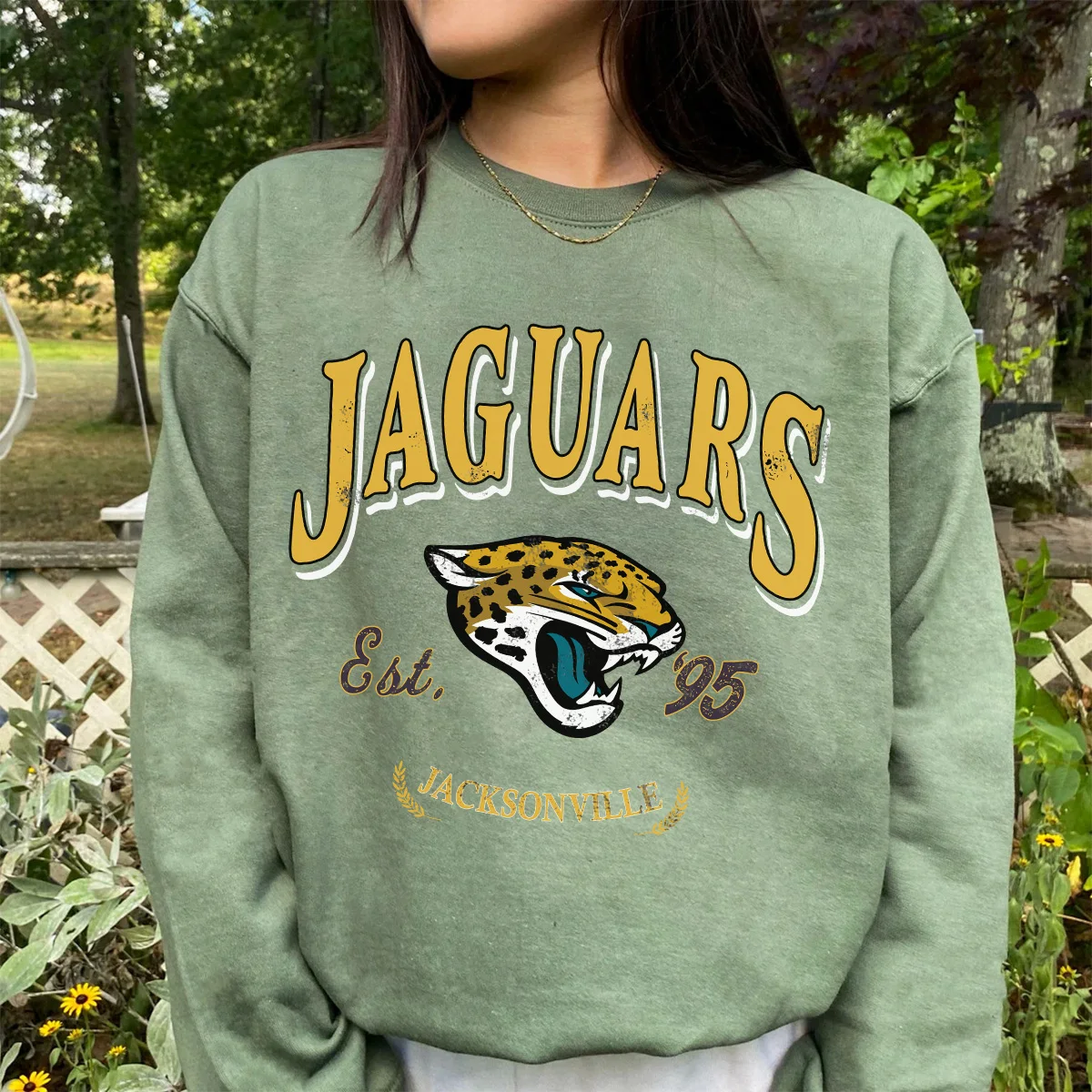 American Vintage Style jaguar Printing Women Cool felpe girocollo autunno inverno Pullover in pile spesso maglioni verde militare