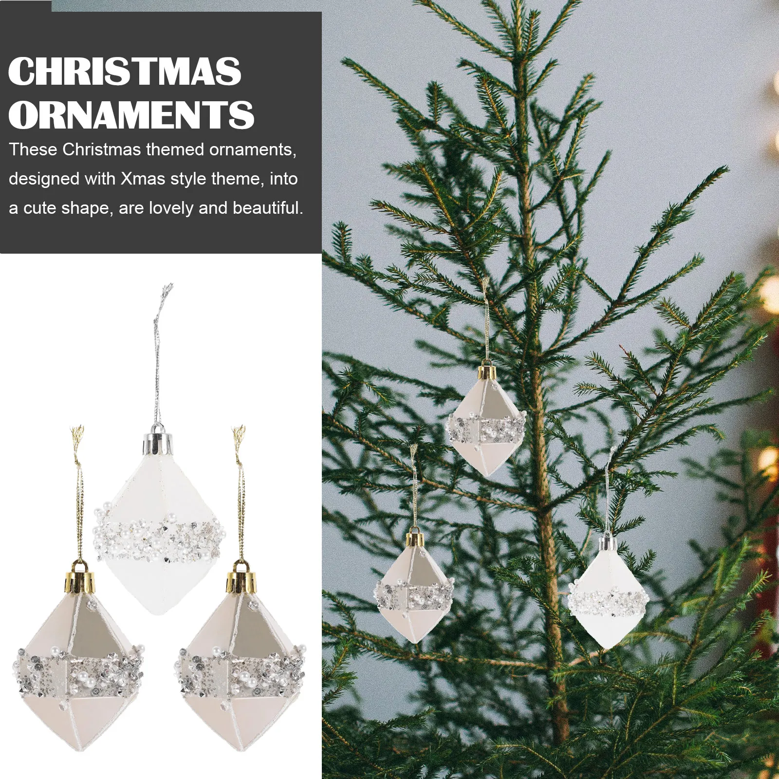 

3 Pcs Christmas Ball Ornaments Baubles Decorations Teardrop Shatterproof Balls Hanging Holiday for Tree Props