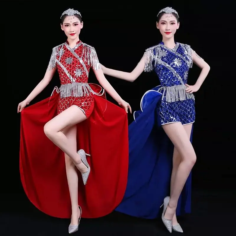 Nightclub Glitter Costume Dance Dovetail Costume Tight Fringe Jazz Dance Modern Dress Female Adult Costume