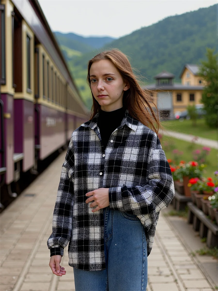 

Клетчатые рубашки с рукавами «летучая мышь» в спортивном стиле, блузки, женская рождественская одежда, зимнее приталенное тело, настоящие мультяшные дышащие цветные рубашки