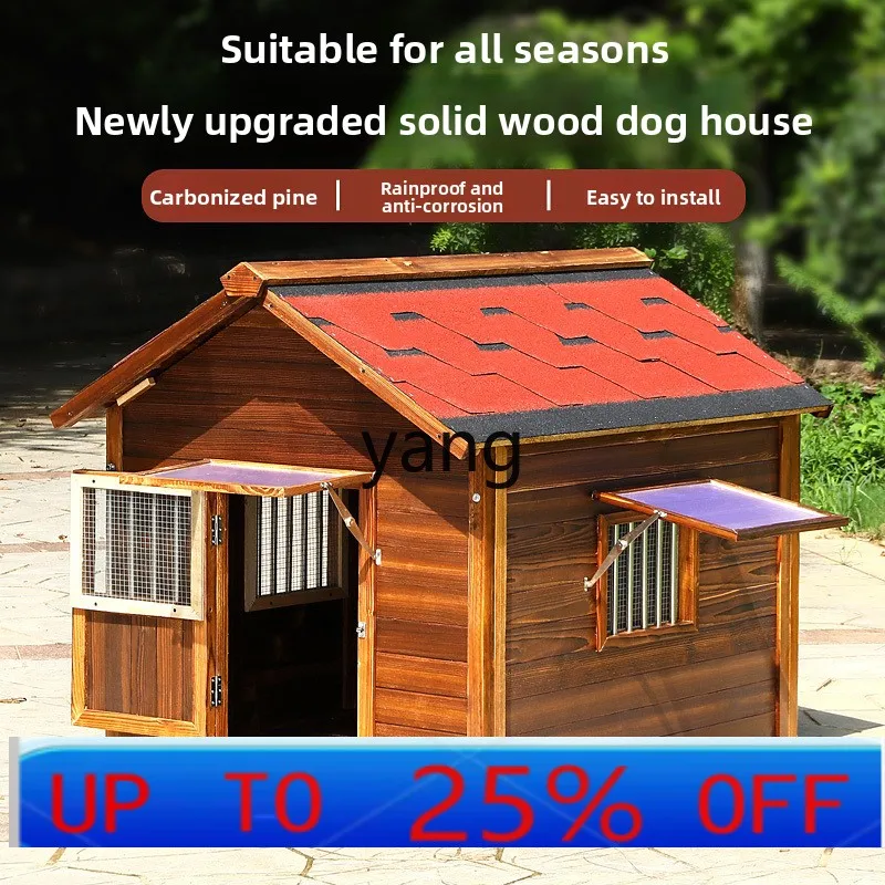 LH Outdoor Dog House Rainproof and Anti-corrosion Solid Wood Outdoor Waterproof Four Seasons Universal Villa