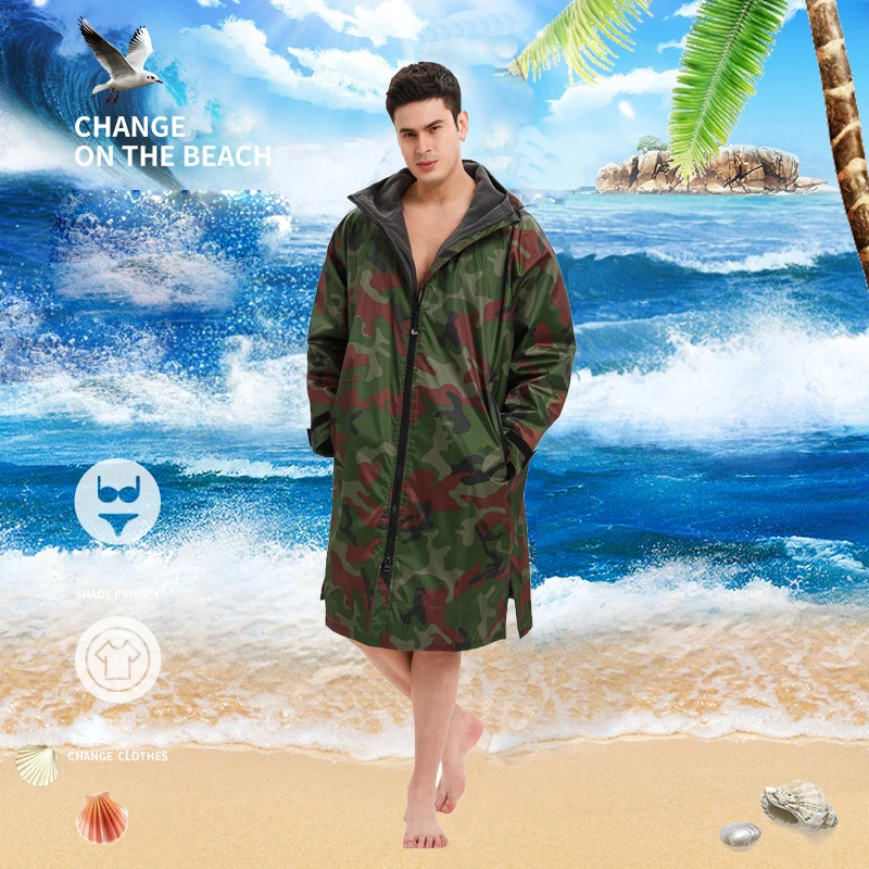 Imagem -04 - Manto Encapuzado com Forro de lã para Adultos Manto Impermeável Robe em Troca Praia e Piscina Aquecendo Cabolsa Parka Unisex Cabolsa Camo Capa de Chuva