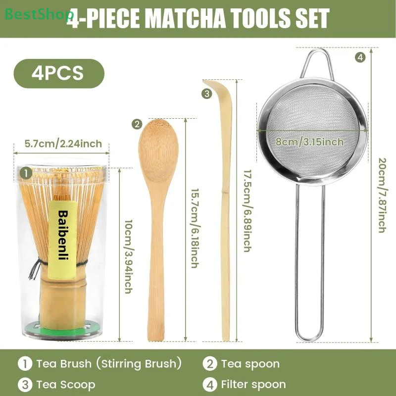 

4Pcs Matcha Whisk Set Handmade Bamboo Matcha Whisk Traditional Tea Scoop Deep Scoop Tea Strainer Clear Whisk Storage Holder