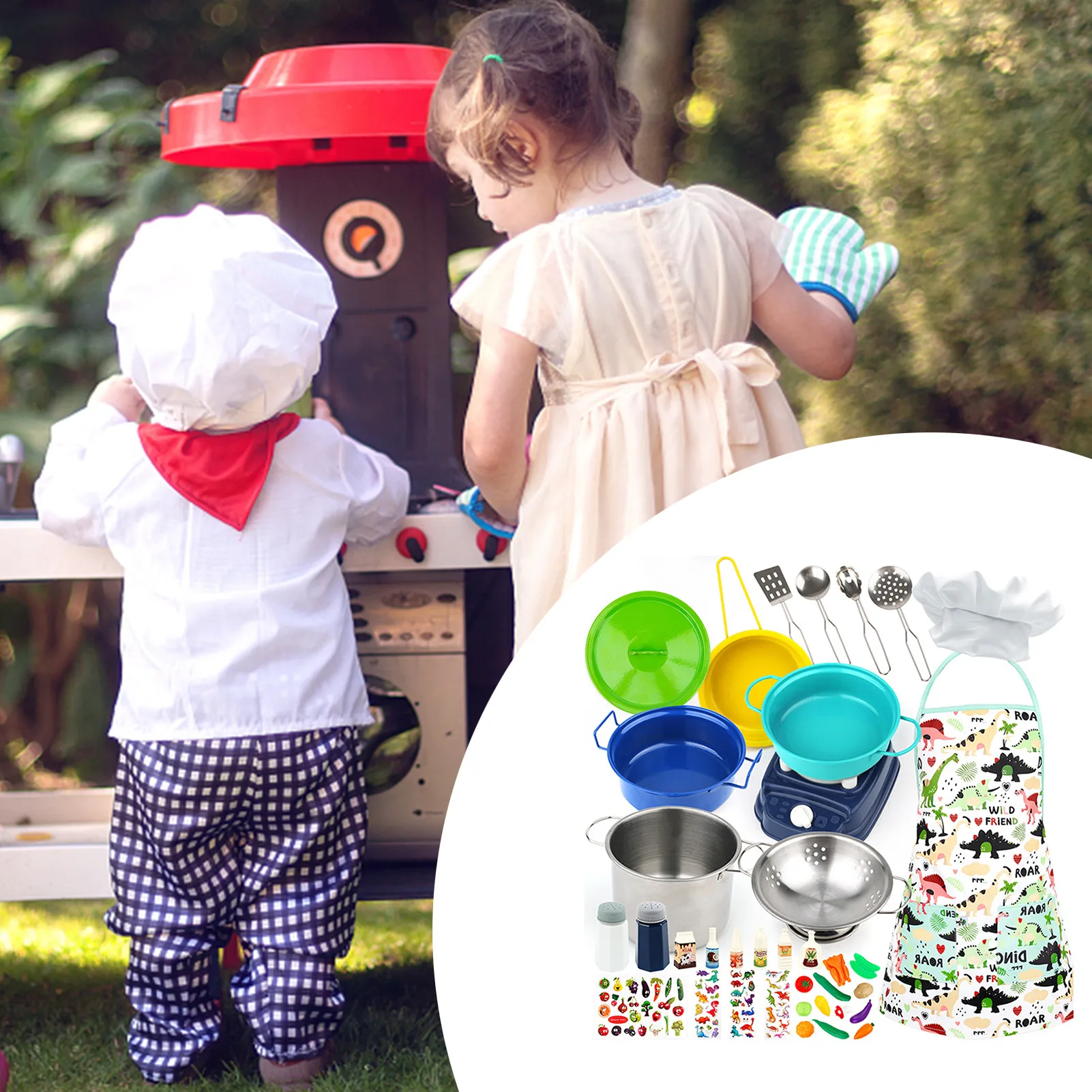 Kids Cooking Set Kids Cooking And Baking Toys Stainless Steel Cookware Pots And Pans Set 37pcs Toddlers Baking Tools With Apron