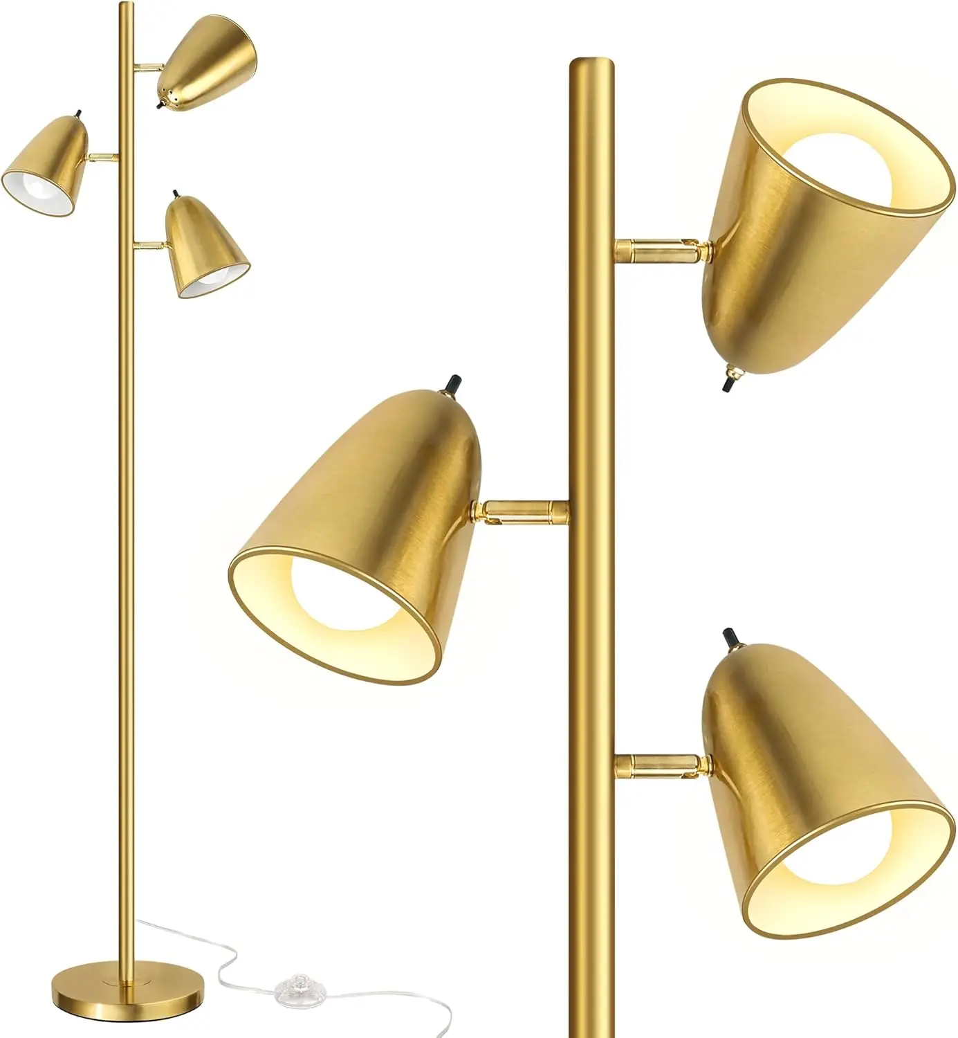 

Tall Floor Lamp with 3 Adjustable Arms, Brushed Gold Finish for Living Room Bedroom Office Reading