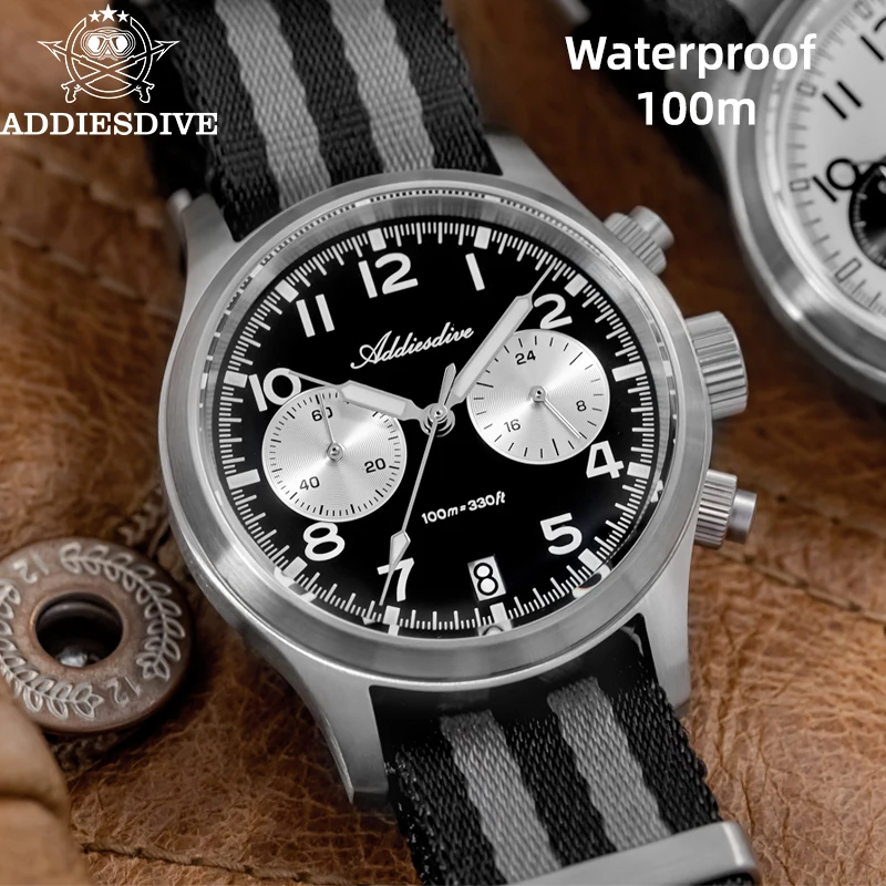 

ADDIESDIVE 39mm Men Watch AD2538 316L Stainless Steel BGW9 Luminous 10Bar Waterproof Chronograph Watch VK64 39mm Quartz Watches