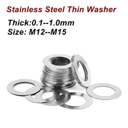 M12--M15 Stainless steel Flat Washer High precision Adjusting gasket Ultra thin shim Thickness 0.1 0.2 0.3 0.5 1mm