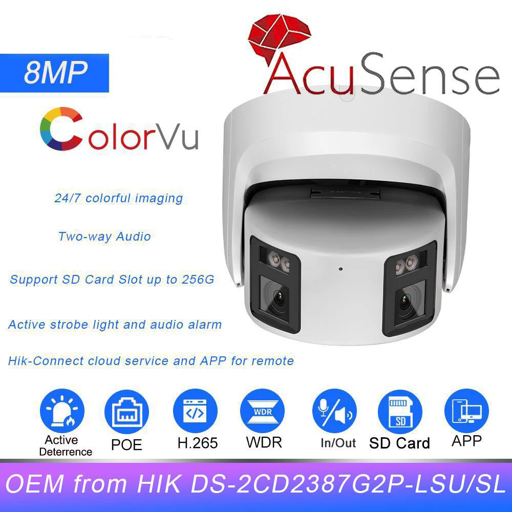 

HIK OEM 8MP Panoramic ColorVu IP Camera replace DS-2CD2387G2P-LSU/SL Stroble Light&Audio Alarm CCTV Video Surveillance IP Camer