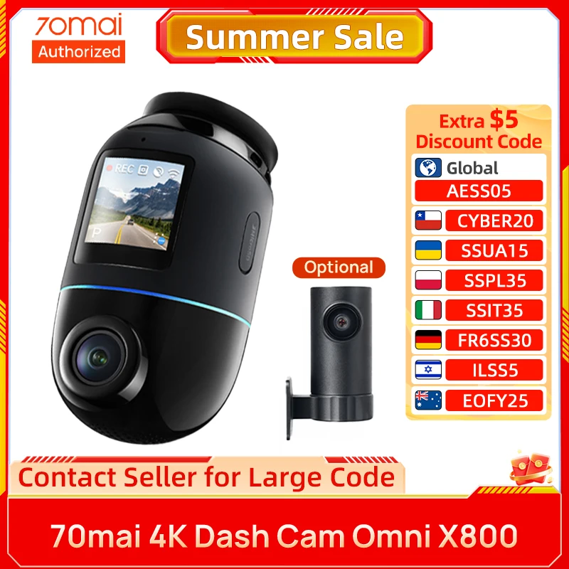 70mai 4K Dash Cam Omni X800 with 4G Hardwire Kit UP04 360
