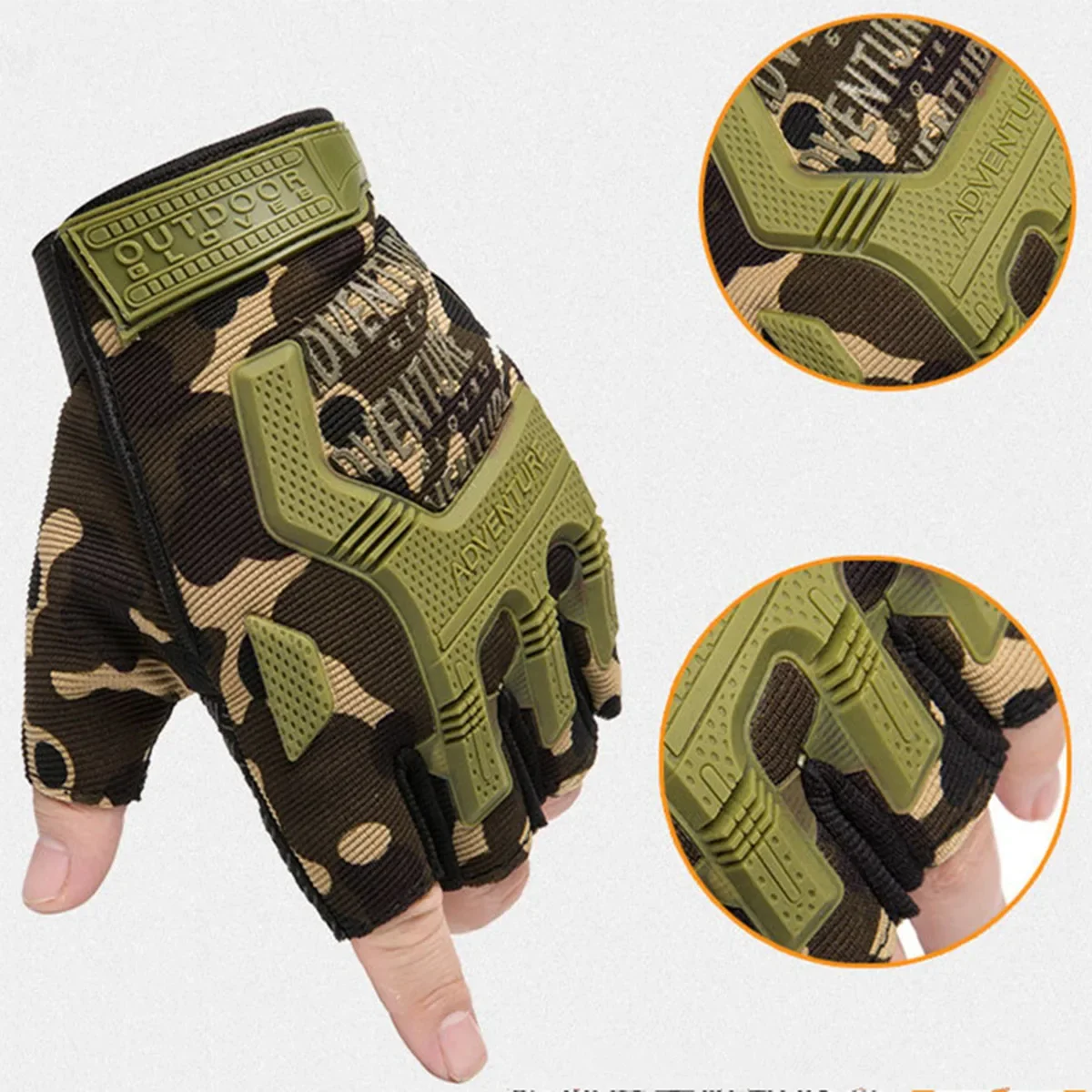 Luvas de camuflagem sem dedos para homens e mulheres, luvas para fitness, ginásio masculino, antiderrapante, motocicleta, meio dedo, fitness, moto