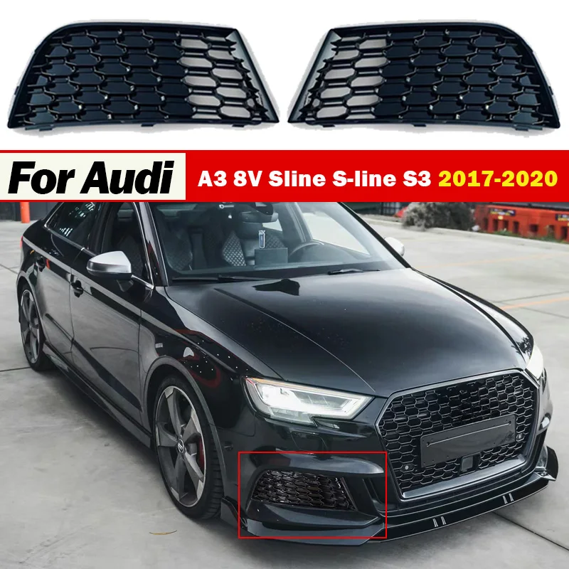 For Audi A3 8V Sline S-line S3 2017 2018 2019 2020 Front Bumper Honeycomb Mesh Fog Light Grille 2pcs Grill Cover Replacement