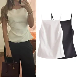 MUJER White Crop Top Woman 2025 Black Sleeveless Backless Top Sexy Camisole Straps Tops Woman Party Summer Women's Evening Top